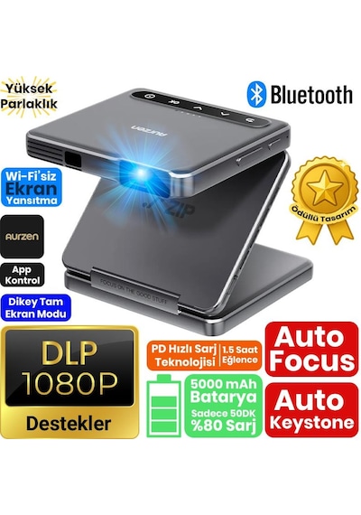 Vankyo Aurzen Zıp Katlanabilir Dlp 1080p Destekli Bataryalı Projeksiyon Cihazı +auto Focus+auto Keystone+type-c Hızlı Şarj+6g Wifi+6.1 Bluetooth Koyu Gri - Ps5/ps4/xbox