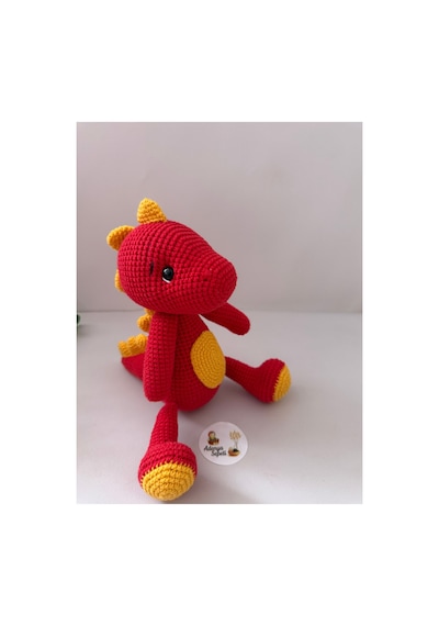 Adenya Sepeti Amigurumi Örgü Dinazor Oyun Ve Uyku Arkadaşı-sarı Kırmızı Çok Renkli