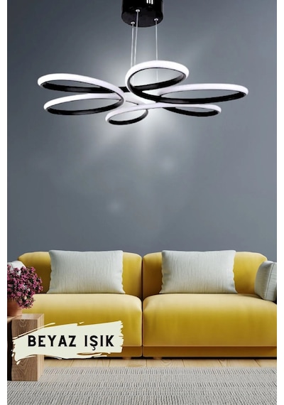 Levent Papatya Model Led Tavan Lambası,modern Aydınlatma Dekoratif Şık Avize 60 Cm Siyah