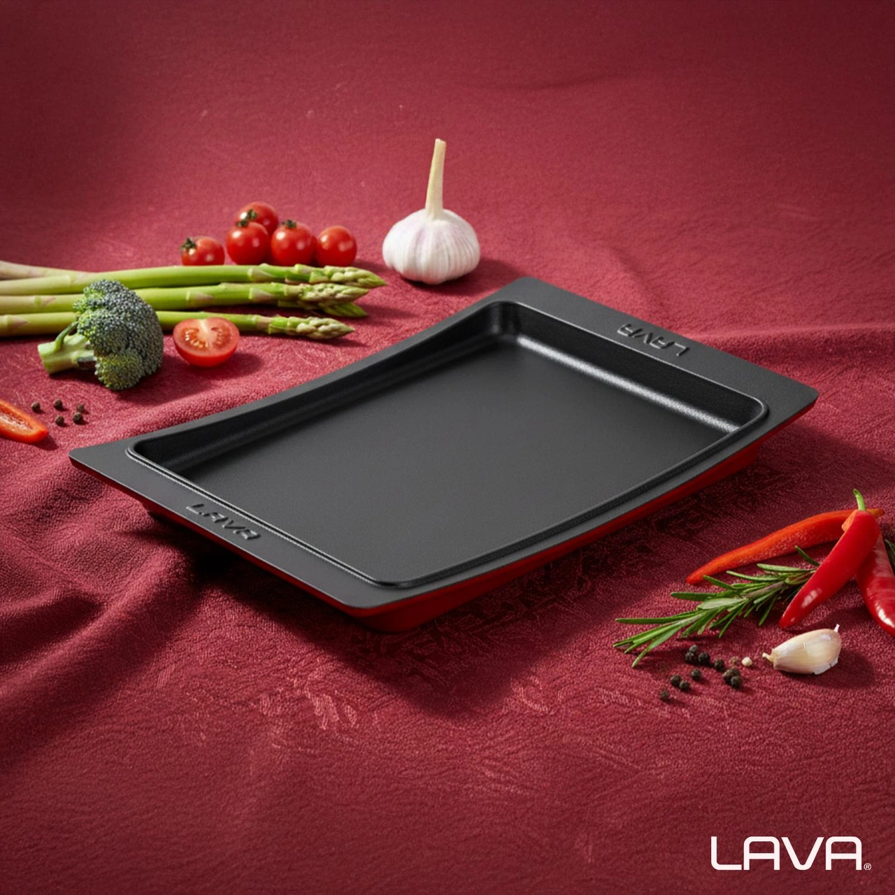 Lava Döküm Dikdörtgen Servis Tabağı. Ölçü 36x24cm.-bordo Bordo