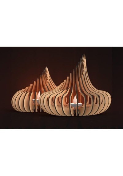 Koza 2'li Tealight Mumluk Ahşap Mumluk + Led Pilli Mum Ham Mdf
