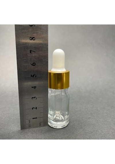 Şeffaf Cam Damlalıklı Şişe Gold Metalik Kapak  5 ML