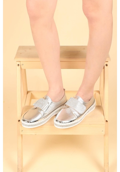 Taş Cırtlı Sneakers Gümüş-Gümüş