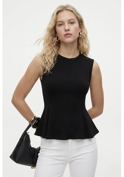 Ritnice Kadın Rowe %100 Pamuk Peplum Sıfır Kol Siyah Bluz