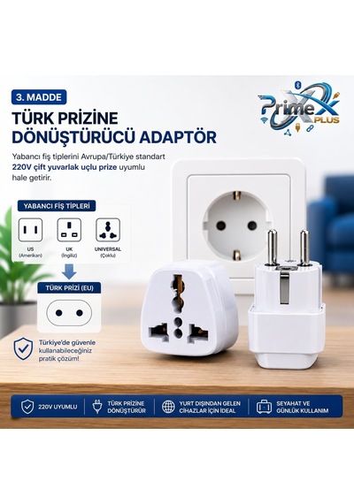 Primex Px-amc1 Universal Priz Dönüştürücü, Amerikan Priz Ve İngiliz Priz Türk Çevirici Adaptör, Us/uk To Eu Türk Fiş Adaptörü Seyahat Tipi Çevirici Çok Renkli