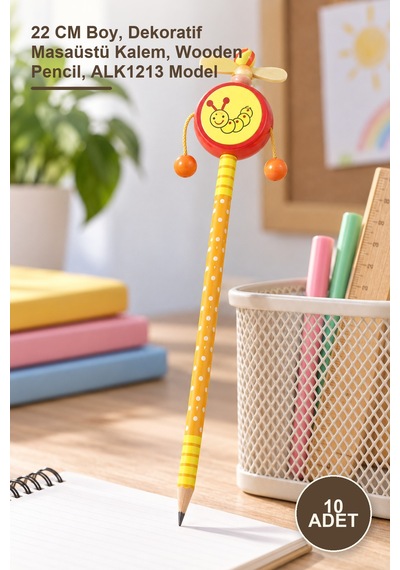 10 Adet Ahşap Figürlü Kurşun Kalem 22 Cm Boy, Dekoratif Masaüstü Kalem, Wooden Pencil, Alk1213 Model