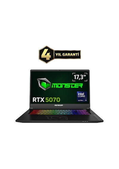 Monster Tulpar T7 V26.5.2 Ultra 9 185H 32 GB 1 TB SSD 8 GB RTX5070 17.3" Free Dos Dizüstü Bilgisayar