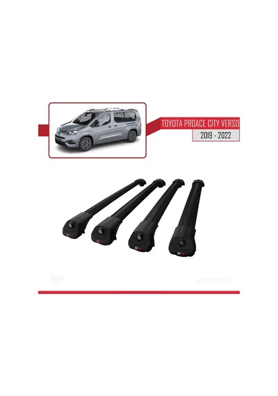 Toyota Proace City Verso 2019-2022 Arası İle Uyumlu Ace-1 Ara Atkı Tavan Barı Siyah 4 Adet Bar