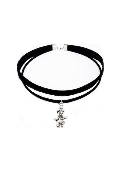 Siyah Renk Kadife -Süet Ikili Ayıcık Choker Kolye Kahverengi