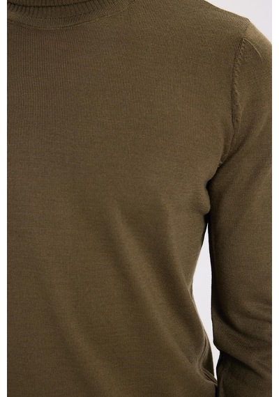Tudors Erkek Slim Fit Tam Boğazlı Yaka Düz Yün Haki Triko Kazak-39414 Haki