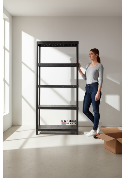 5 Katlı Plastik Depo Rafı 43x93 210cm Kiler, Arşiv, Balkon Ve Soğuk Hava Deposu Çok Amaçlı Raf Siyah
