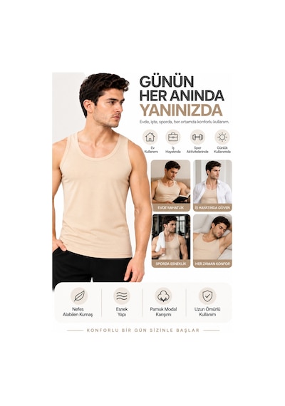 Westicgiyim Erkek Ten Rengi Modal Atlet Pamuklu Esnek Nefes Alan Yumuşak Günlük İç Giyim S M L Xl 2xl Bej
