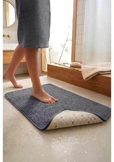 Kaymaz Tabanlı Yumuşak Banyo Paspası Halısı 40x60 Cm Gri