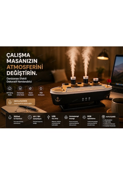 Nivego Titanic Gemi Aromaterapi Kuruluk Önleyici Hava Nemlendiricili 2 Buhar Modlu / 7 Işık Modlu