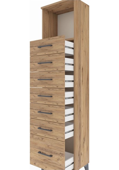 Arges Dolap Tek Raflı 7 Çekmeceli 44x30x182 Çam-çam Çam