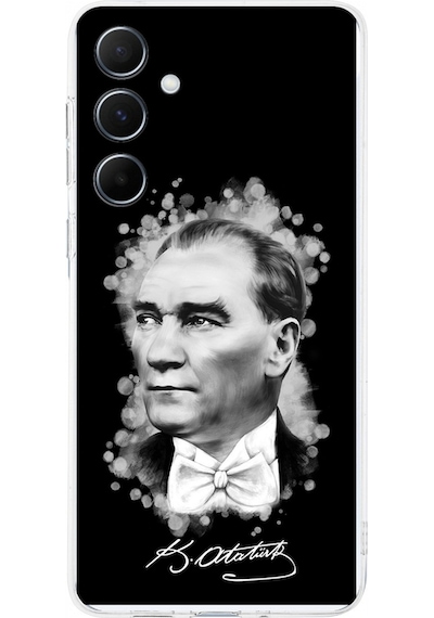 Samsung Galaxy A56 İle Uyumlu Atatürk Baskılı Kamera Korumalı Şeffaf Kılıf Şeffaf