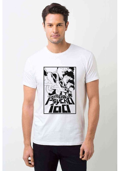 Anime Mob Psycko 100 Baskılı Beyaz Erkek Tshirt (530994697)