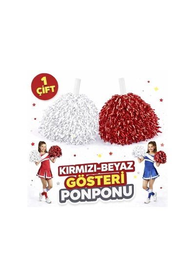 Mey İthalat 1 Çift 2 Adet Kırmızı-beyaz Renk 23 Nisan 19 Mayıs 29 Ekim Okul Gösteri Ponponları Ekstra Dolg