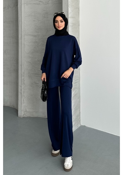Feela Moda Kadın Modal Penye Oversize Tesettür Tunik Takım 2020 Lacivert