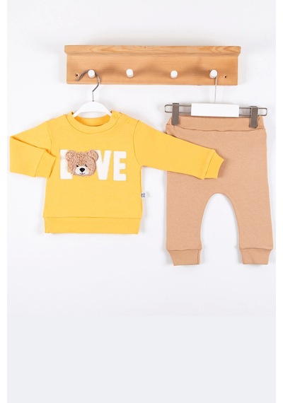 Babydonat Bear Love Nakışlı % 100 Pamuklu 2'li Erkek Takım Sarı
