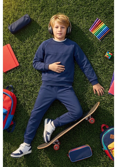 TOMMYLIFE Parlament Standart Fit Basic Dikiş Detaylı Erkek Çocuk Eşofman Takım - 11325 Parlement Mavisi