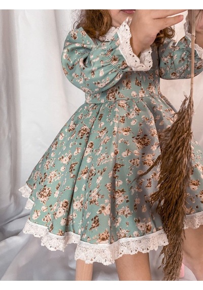 Magu Kız Çocuk Mint Çiçek Vintage Elbise karışık