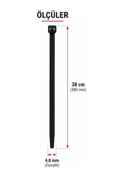 Şahnet 4,8x380 Mm Siyah Kablo Bağı 100'lü Paket Çırt Kelepçe Plastik Kablo Toplama Bağı Güçlü Kilitli