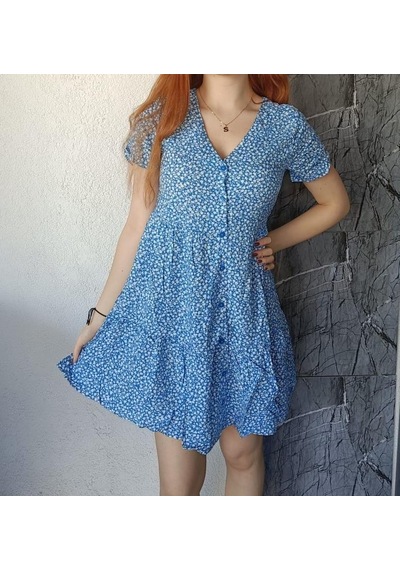 V Yaka Çıtır Desenli Mini Elbise Kt0183-200 Siyah