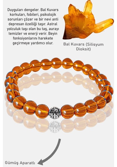 Sertifikalı Aaa+ Bal Kuvars Taşı Bileklik - Gümüş Aparatlı Çok Renkli
