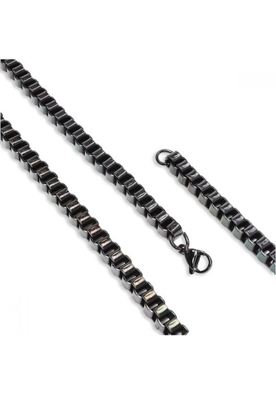 Erkek Kare Arnavut Çelik Kolye 6mm 9192 Siyah