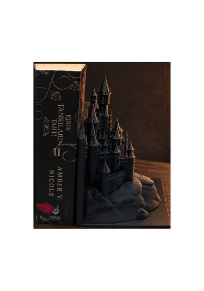 Şato Kitap Tutucu Gotik Kale Kitap Desteği 3d Baskı Dekoratif Kitaplık Aksesuarı Siyah