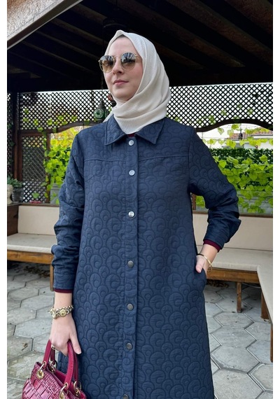 Rabia Şamlı Kapitone Kap Lacivert Çok Renkli