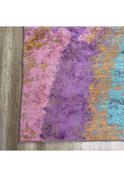 Hoom Rugs Arkaik Plz 01 Eflatun Etnik Renkli Vintage Makine Halısı Çok Renkli