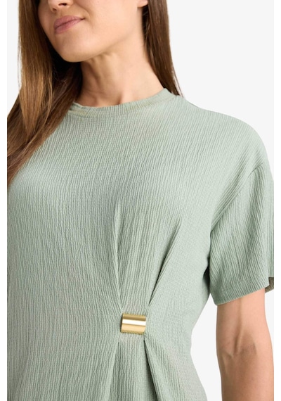 Defacto Regular Fit Bisiklet Yaka Basic Düz Bürümcük Kısa Kollu Midi Elbise E7330ax25smgn1107 Yeşil