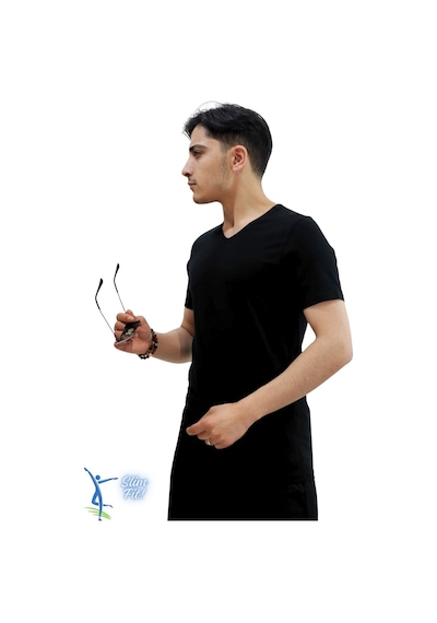 Sermoda Erkek Slim Fit V Yaka Tişört - Dar Kesim Basic Günlük T-shirt Siyah