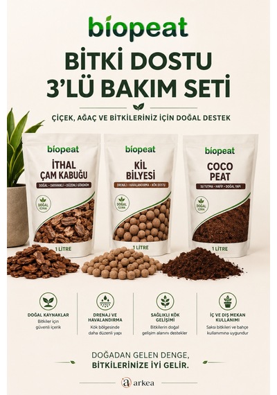 3'lü Bitki Bakım Seti 3 Lt İthal Çam Kabuğu + Kil Bilyesi + Cocohusk Orkide, Saksı Ve Bahçe Bitkileri İçin 1000