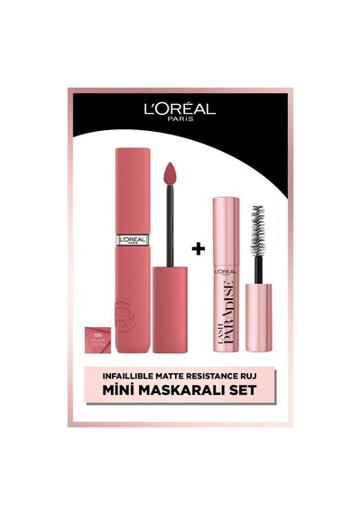 L'Oreal Paris Infaillible Matte Resistance Likit Mat Ruj 120 Major Crush + Mini Paradise Maskara