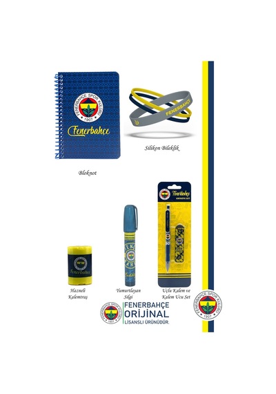 Fenerbahçe Orijinal Lisanslı Kalem Bileklik Bloknot Hediyelik Set Sarı Lacivert 001 Sarı-lacivert