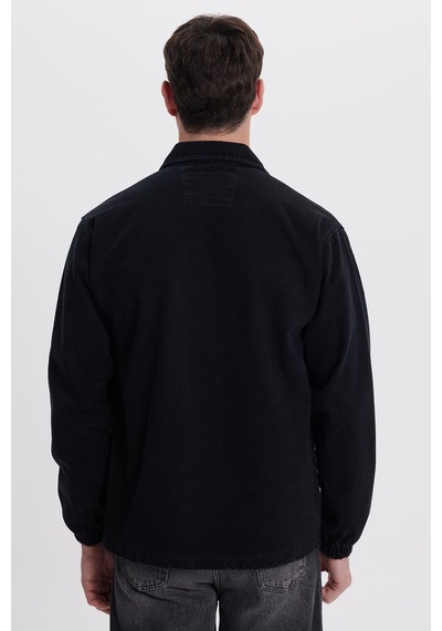 Tudors Erkek Relax Fit Rahat Kesim Çift Cep Denim Siyah Kot Mont Gömlek-42021 Siyah