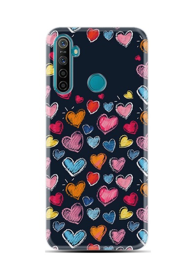 Realme 5i Kılıf Boutique Baskılı Resimli Boyama Kalpler Pcode -019