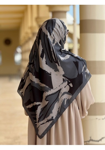 Qalortex Scarf Pamuklu Soft Âmine Desen Eşarp-siyah/gri