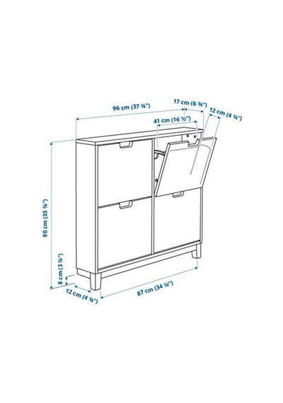 Ikea Ställ Ayakkabı Dolabı, Beyaz, 96x17x90 Cm, 4 Bölmeli