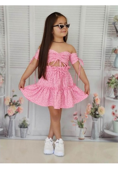 Quzucuk Kids Kız Çocuk Baharlık Pembe Büstiyerli Takım Pembe