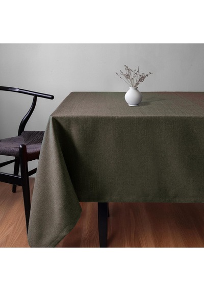 Fabric Design Keten Dokulu Masa Örtüsü Haki, 140x140 Çok Renkli