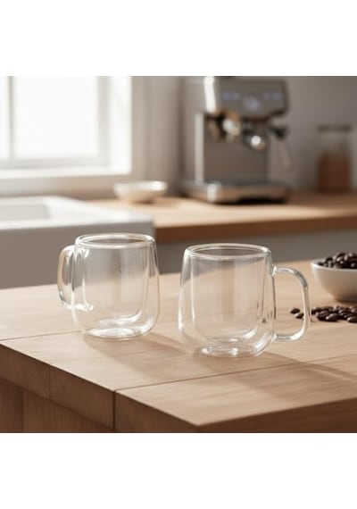 Ayrex Deconox 2'li Çift Cidarlı Cam Fincan Seti - 100 Ml Isıya Dayanıklı Espresso Ve Türk Kahvesi Bardağı - El Y Diğer