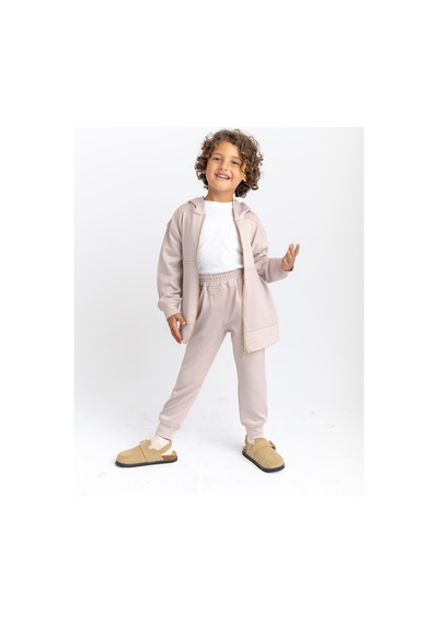 Oliven The Kid Oliventhekid Unisex Fermuarlı Kanguru Cepli Kapüşonlu Takım Bej Bej