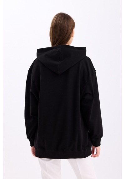 Pastelastore Pamuklu Kapüşonlu 2 İplik Baharlık Oversize Sweatshirt Siyah