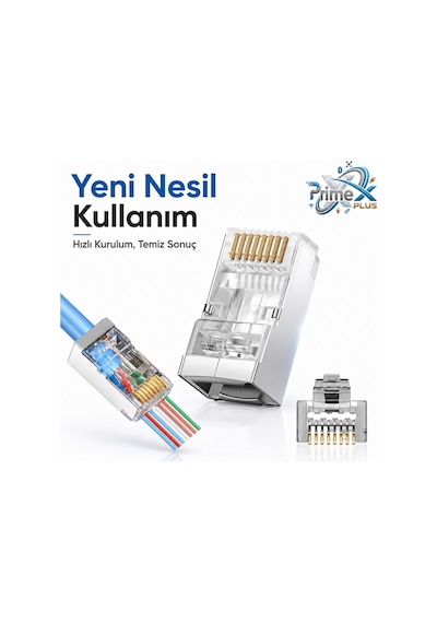 Primex Px-660m6 Cat6 Metal Rj45 Jack Utp Konnektör 100'lü Paket, Yeni Nesil Ağ Kablosu Ucu Ethernet