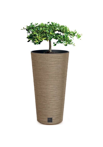 Furu Ahşap Katkılı Sütun Plastik Saksı Açık Kahverengi
