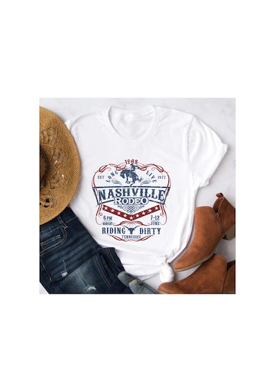 Tarzsokak Beyaz Nashville Rodeo Batı Grafik Vintage Kovboy Tennessee Country Müzik A